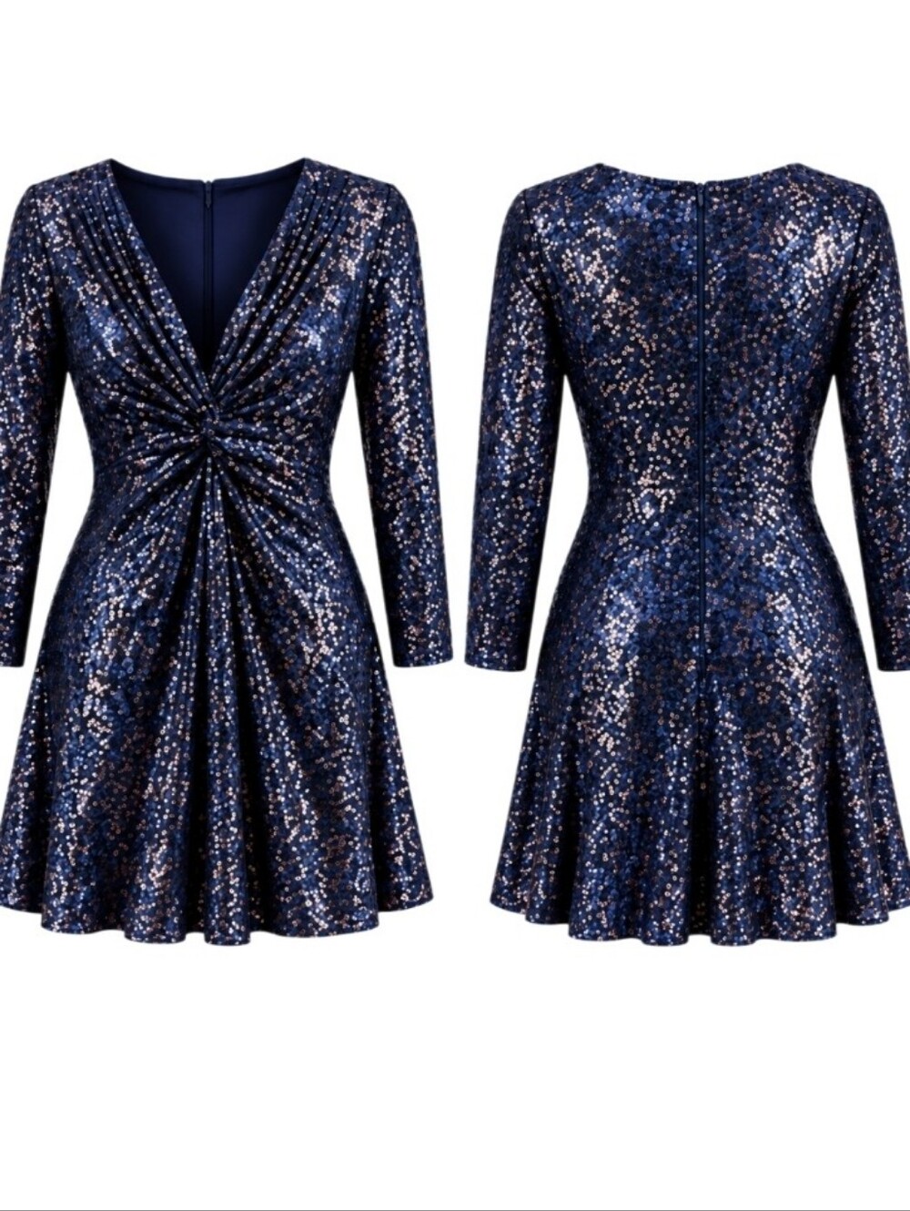 TAHARI Arthur S. Levine Navy Gold Sequin Twist Front Maxi Dress Size 6 NWT